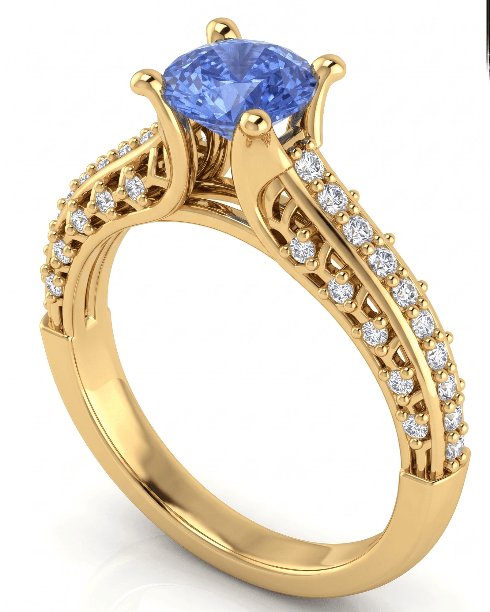 Sapphire Engagement Ring CAD vs render