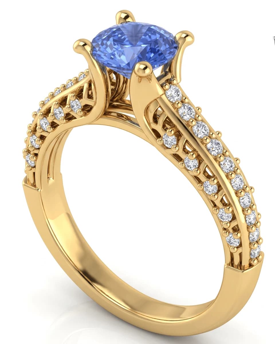 Photorealistic AI render of the same sapphire engagement ring