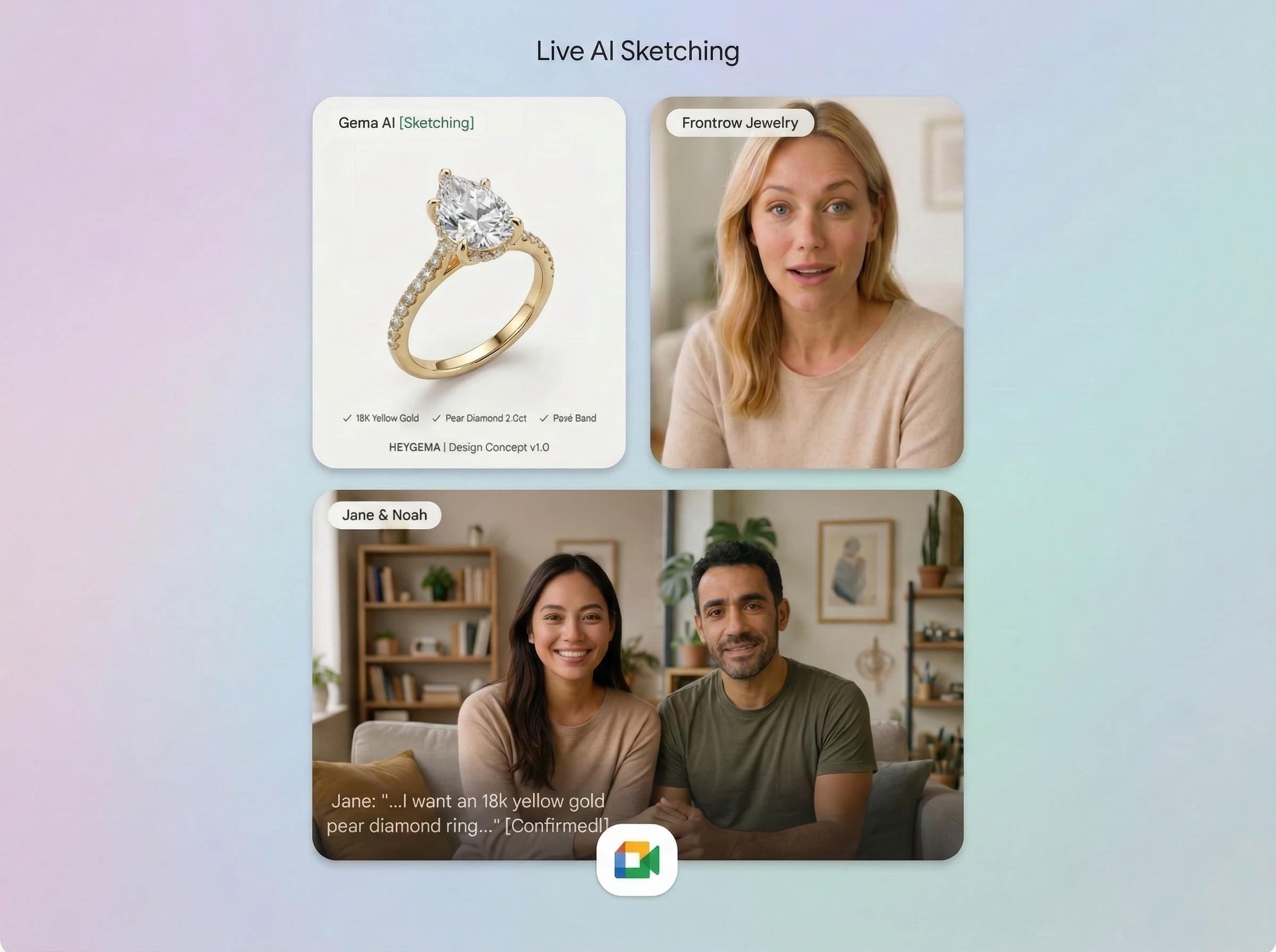 Live AI Sketching — a couple on a virtual jewelry consultation with real-time AI-generated concept sketch
