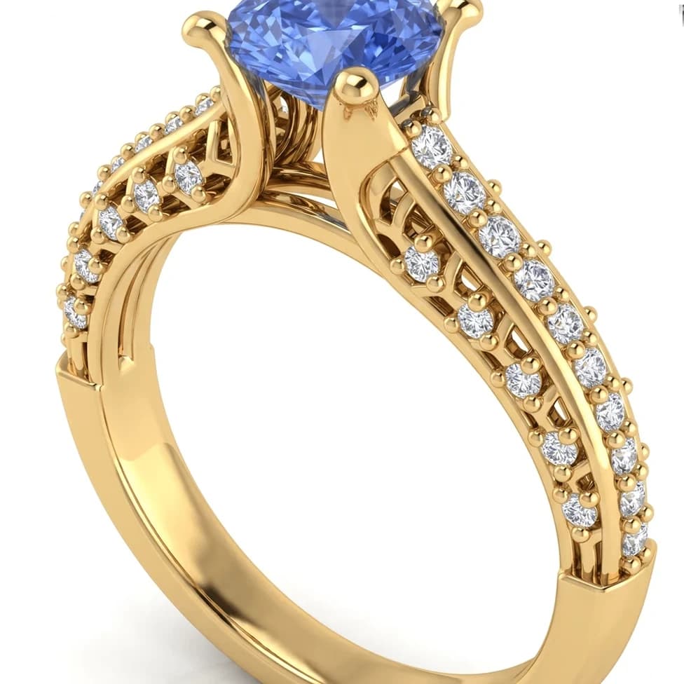 Photorealistic AI render of the same sapphire engagement ring