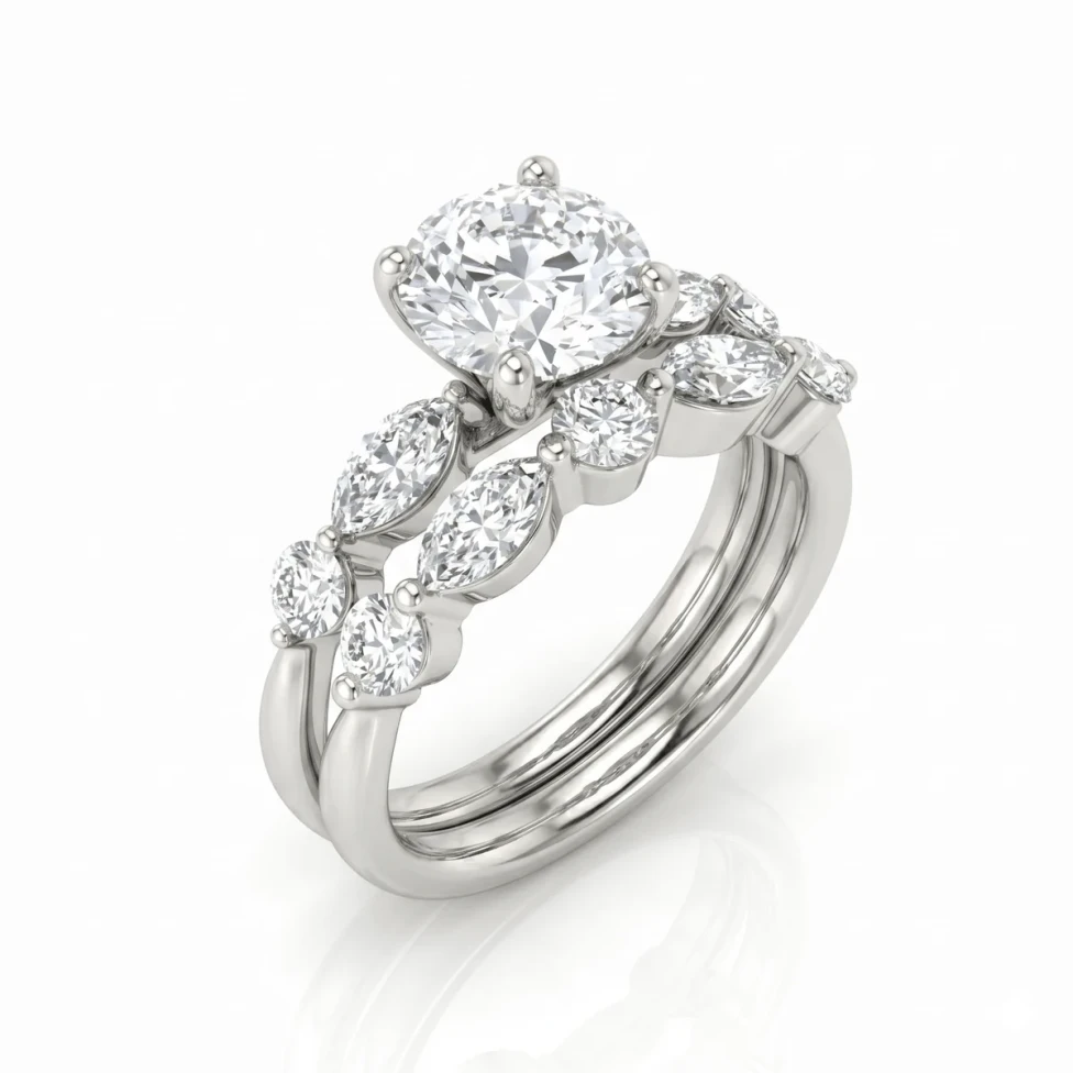 Marquise bridal set: CAD model and photorealistic AI render