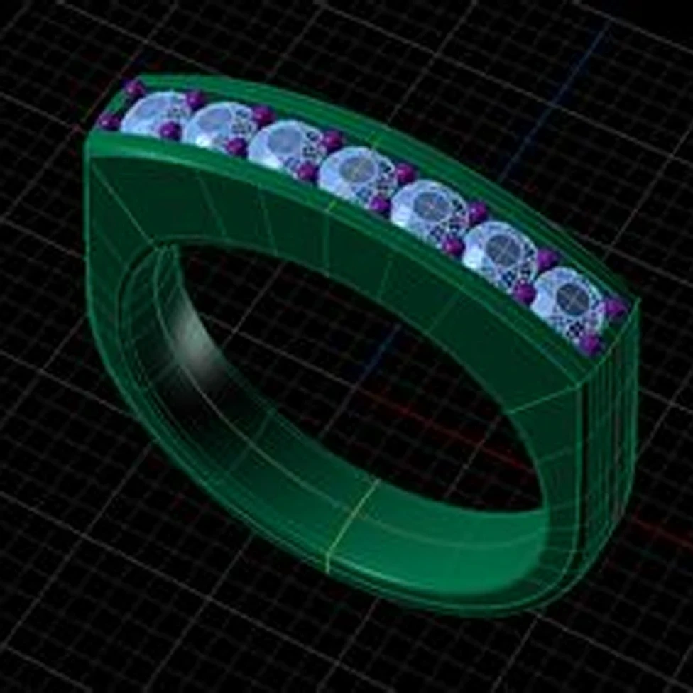 Sapphire signet band: CAD model and photorealistic AI render