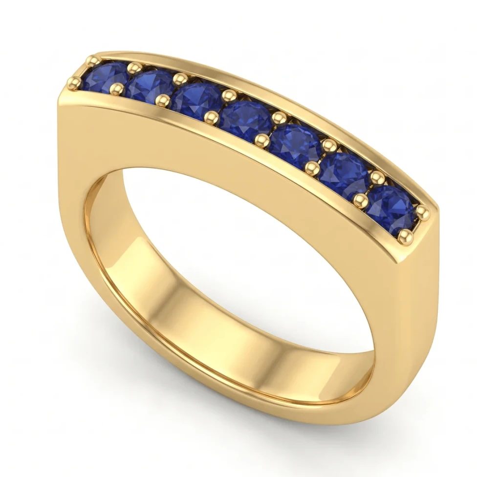 Sapphire signet band: CAD model and photorealistic AI render