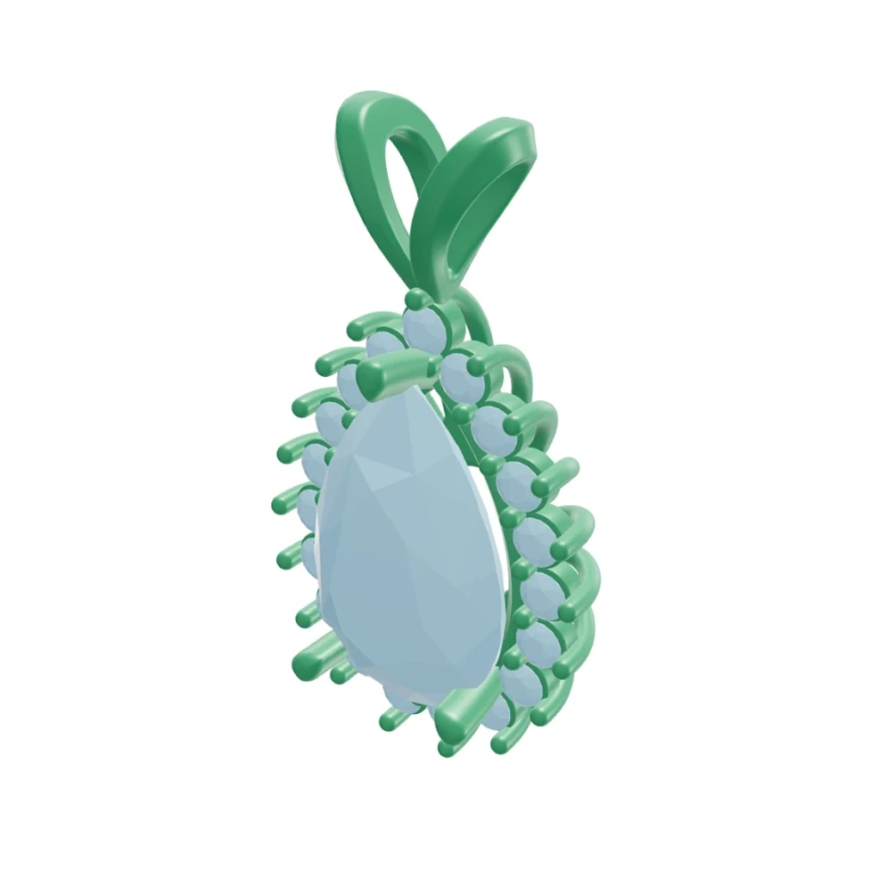 Pear halo pendant: Rhino 3D view and photorealistic AI render