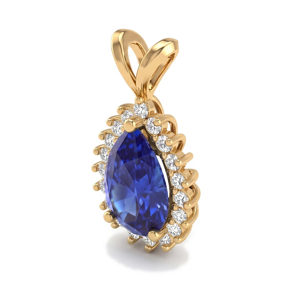Pear halo pendant: Rhino 3D view and photorealistic AI render