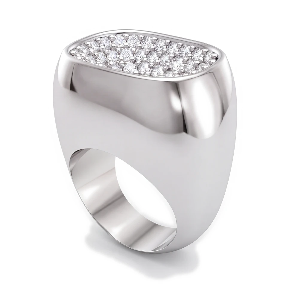 Pavé signet ring: Rhino 3D view and photorealistic AI render